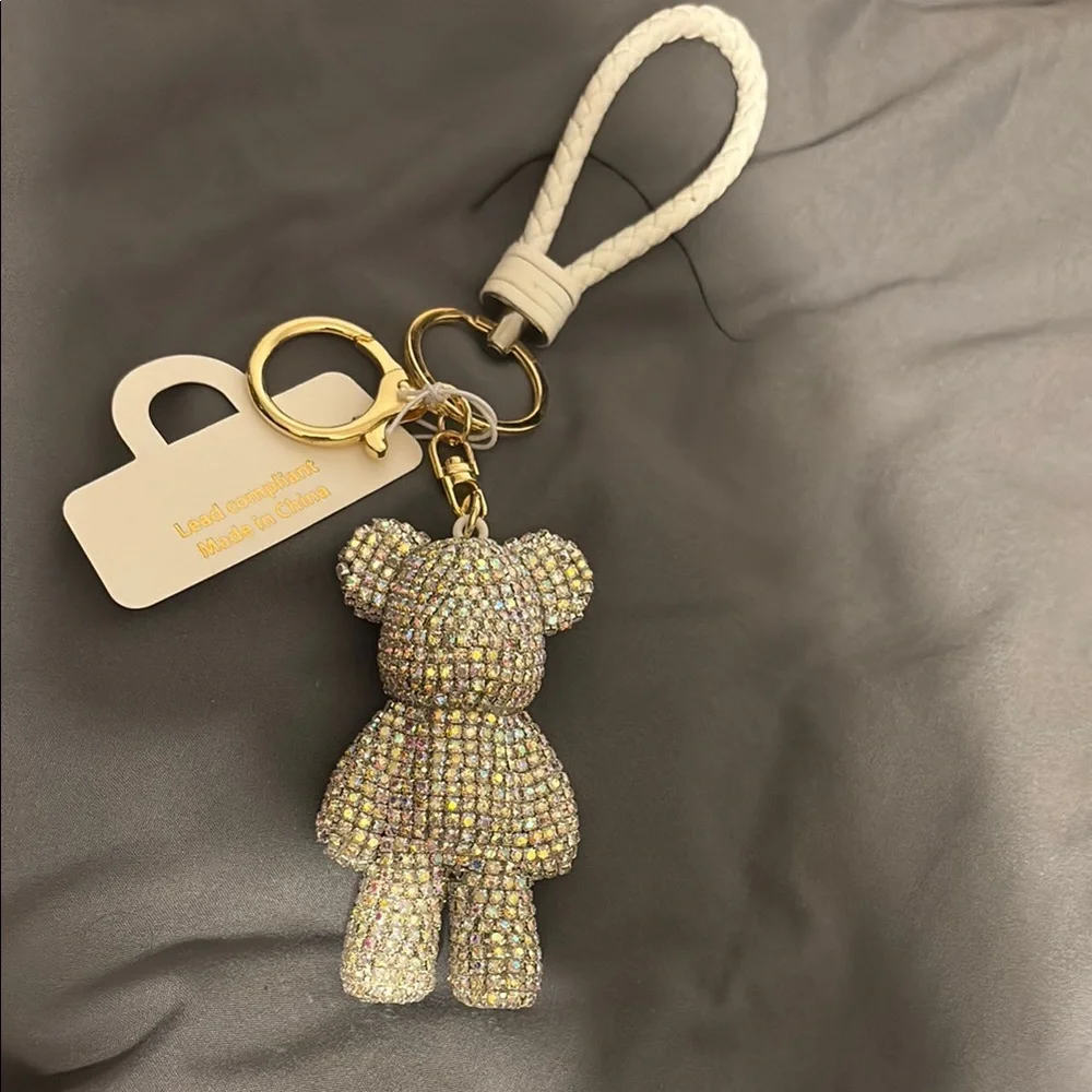 Natasha Couture Sparkly Bear Bag Charm Keychain | Rhinestone Teddy Purse Charm |